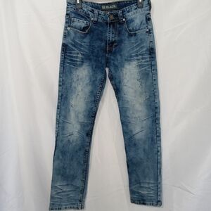 CJ Black Jeans Men 28x30 Acid Wash Low Rise Slim Straight Whisker Stretch Denim